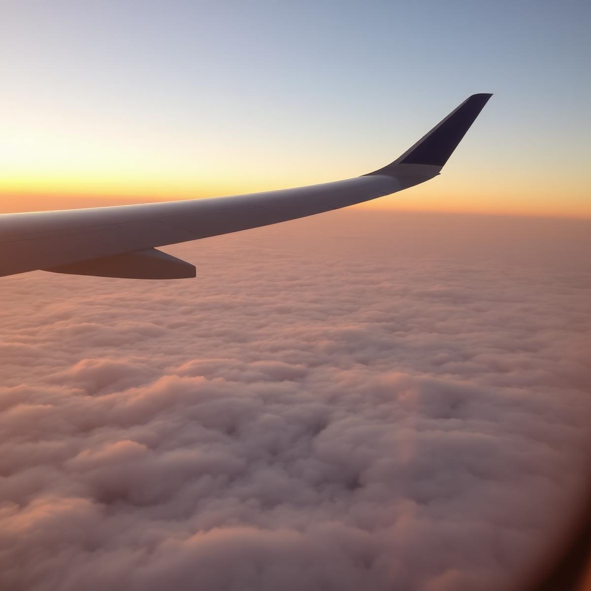 Tragfläche über Wolken im Morgenlicht